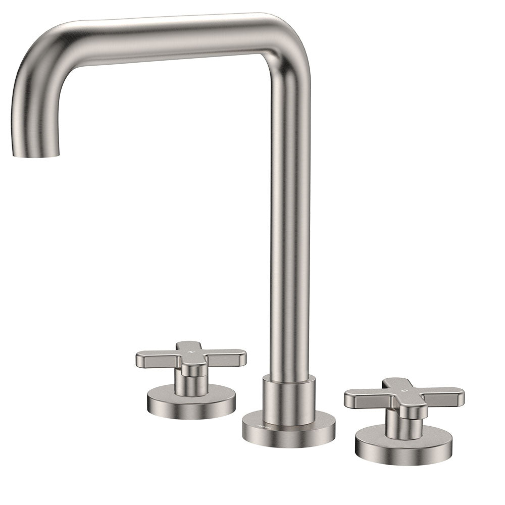 Kaya Squareline Hob Set, Cross Taps, Brushed Nickel