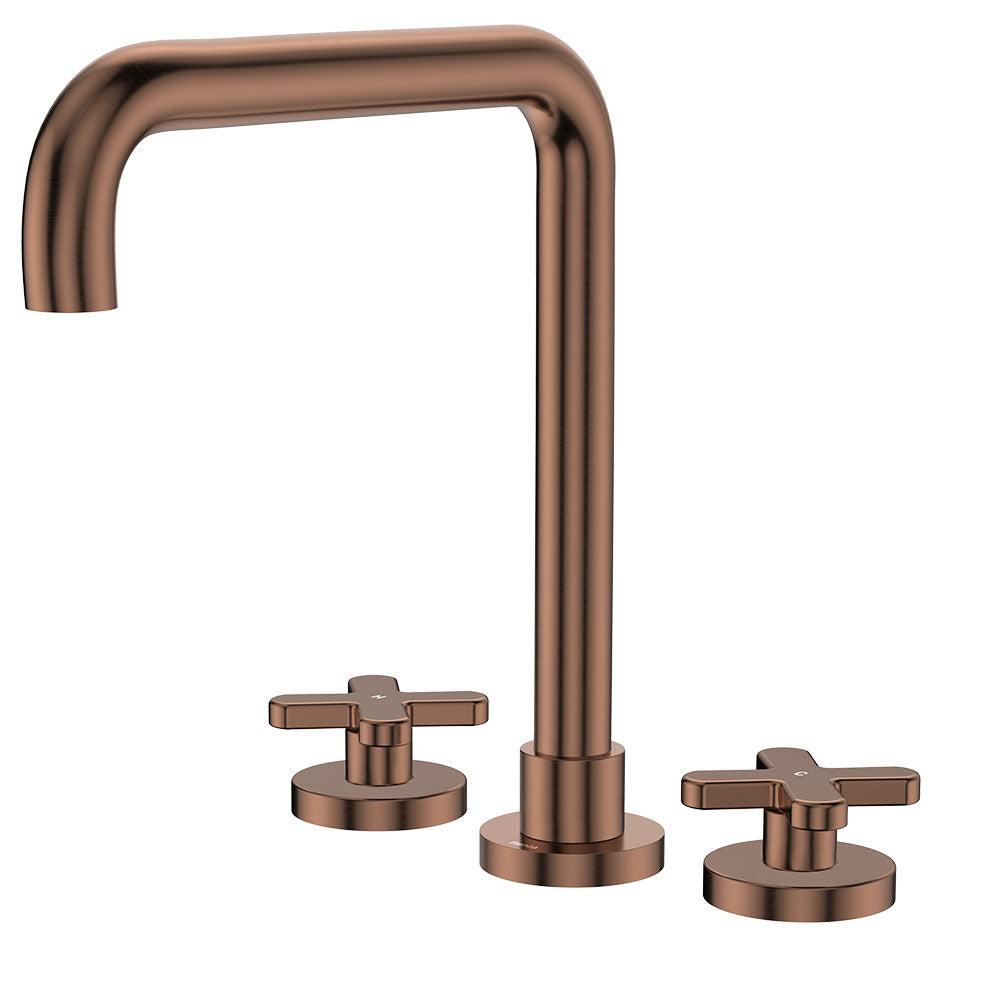 Kaya Squareline Hob Set, Cross Taps, Brushed Copper