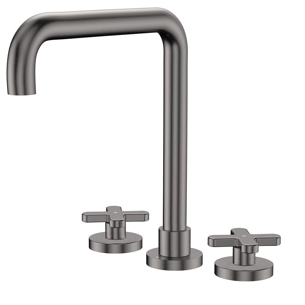 Kaya Squareline Hob Set, Cross Taps, Gun Metal