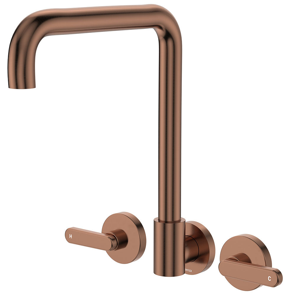 Kaya Squareline Wall Set, Lever Taps, Brushed Copper