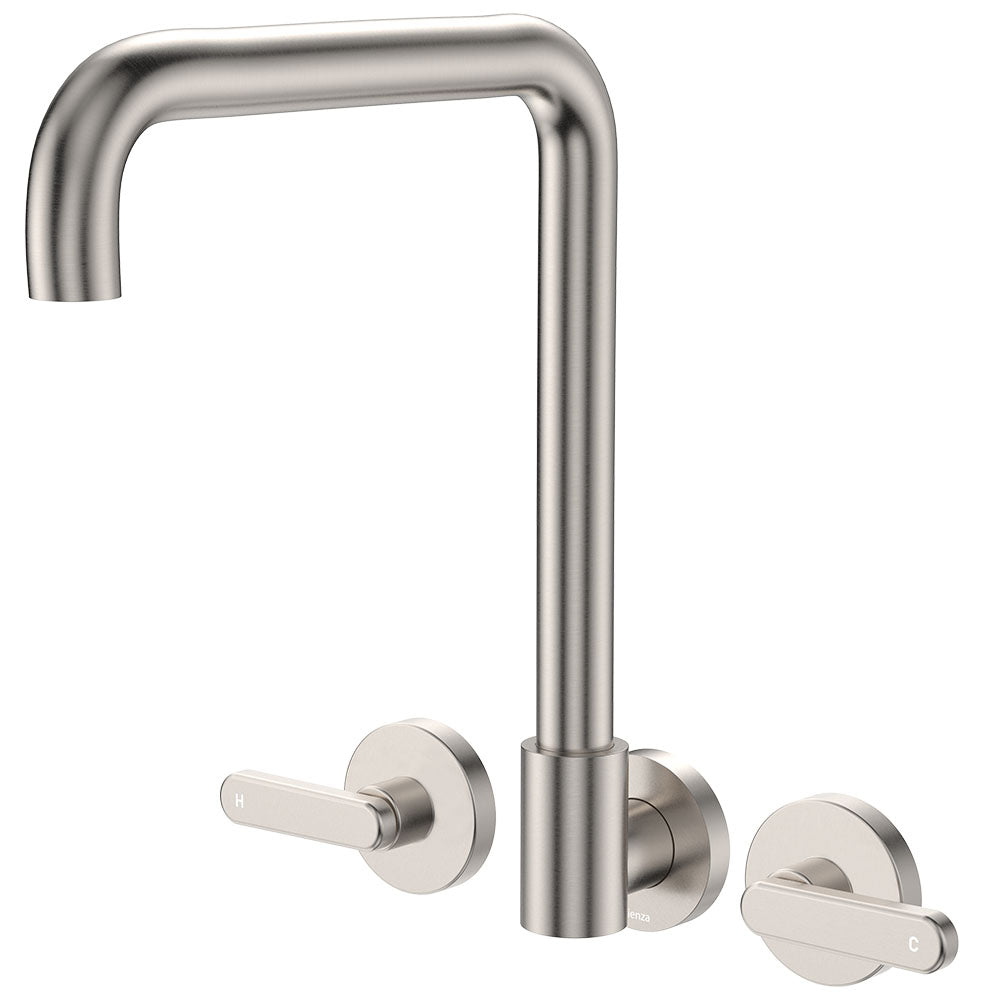 Kaya Squareline Wall Set, Lever Taps, Brushed Nickel