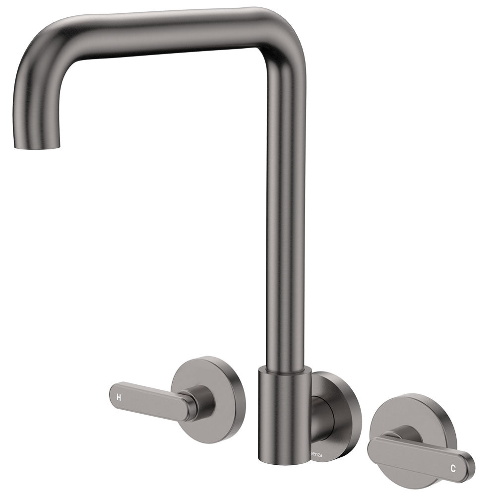 Kaya Squareline Wall Set, Lever Taps, Gun Metal