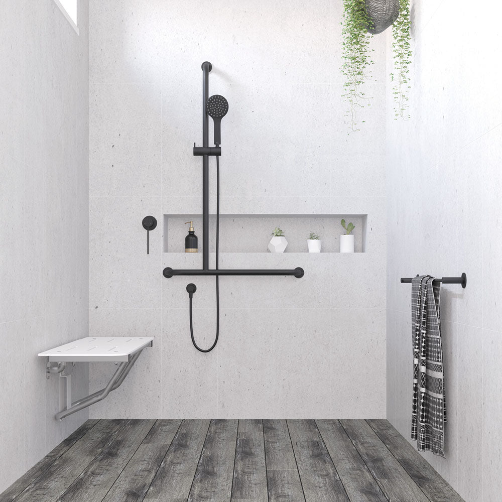 Hustle Care Matte Black Inverted T Rail Shower, Left-Hand