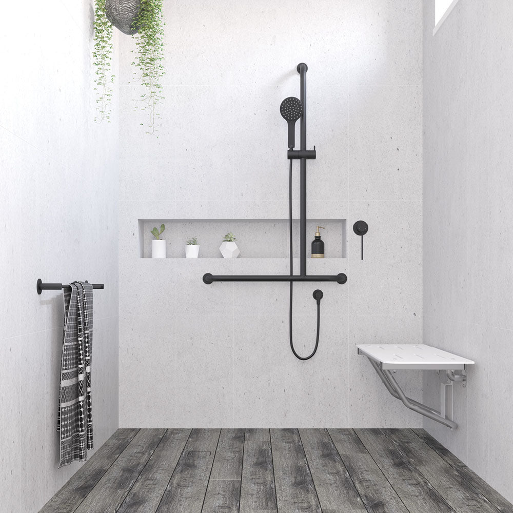 Hustle Care Matte Black Inverted T Rail Shower, Right-Hand