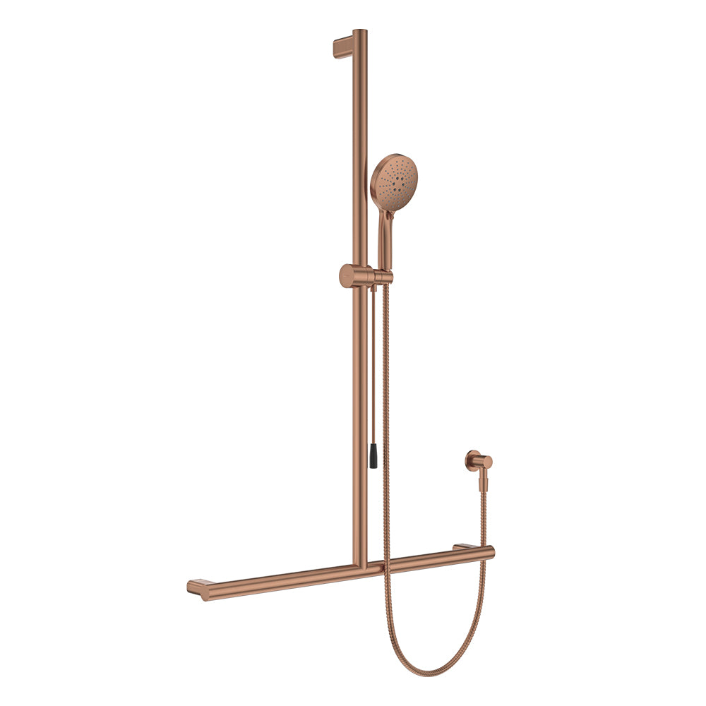 Care Inverted T Rail Shower with Push/Pull Slider, Brushed Copper
