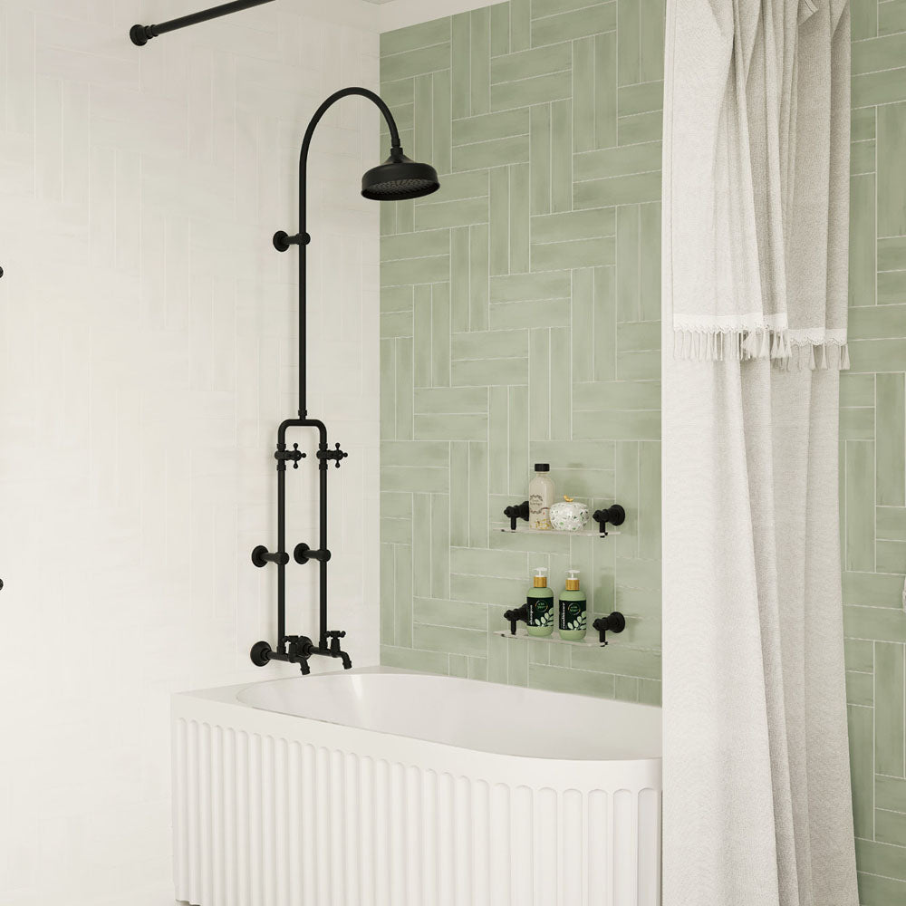 Lillian Exposed Rail Shower & Bath Set, Matte Black