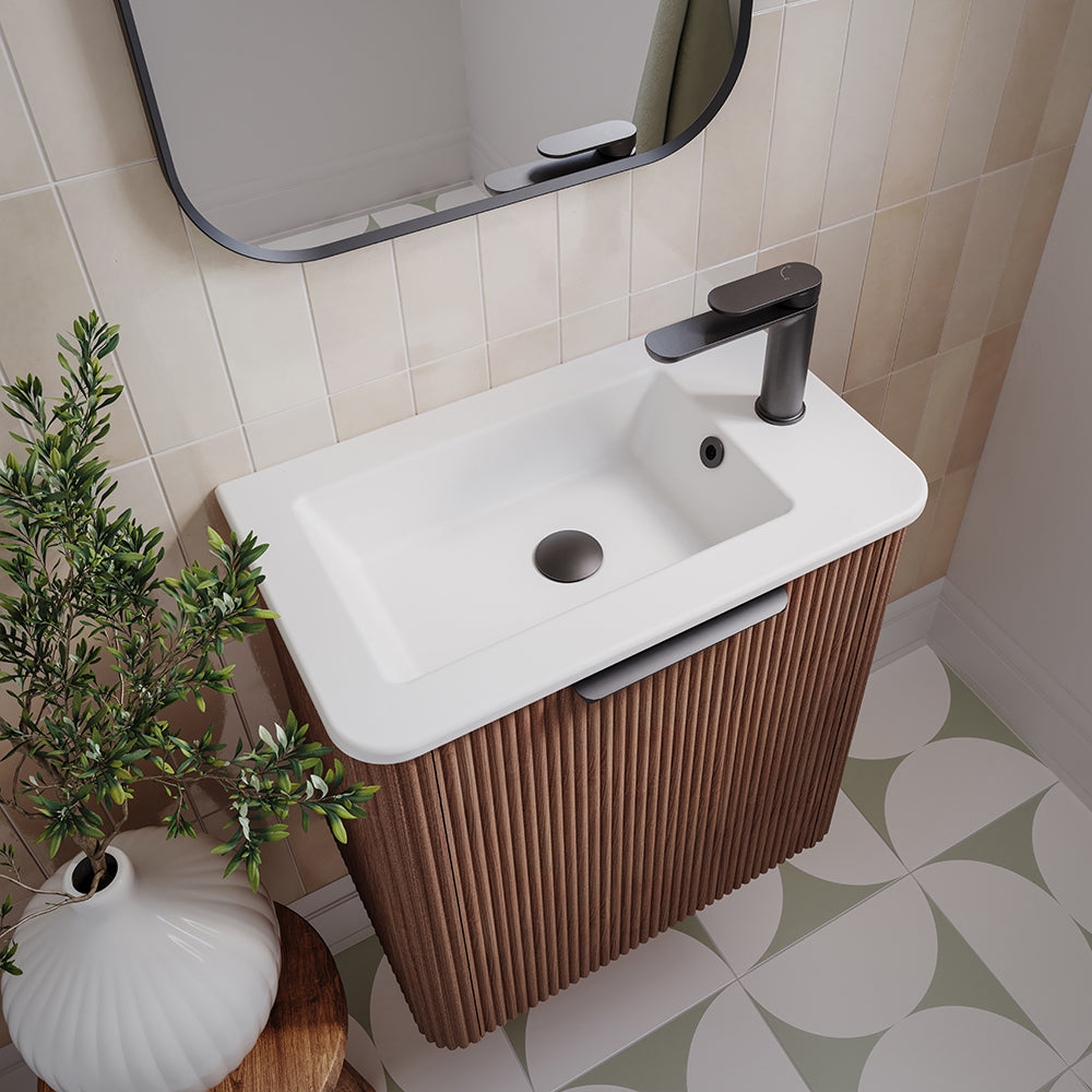 Minka Mini 550 Wall-Hung Vanity, Right Hand Tap, Walnut
