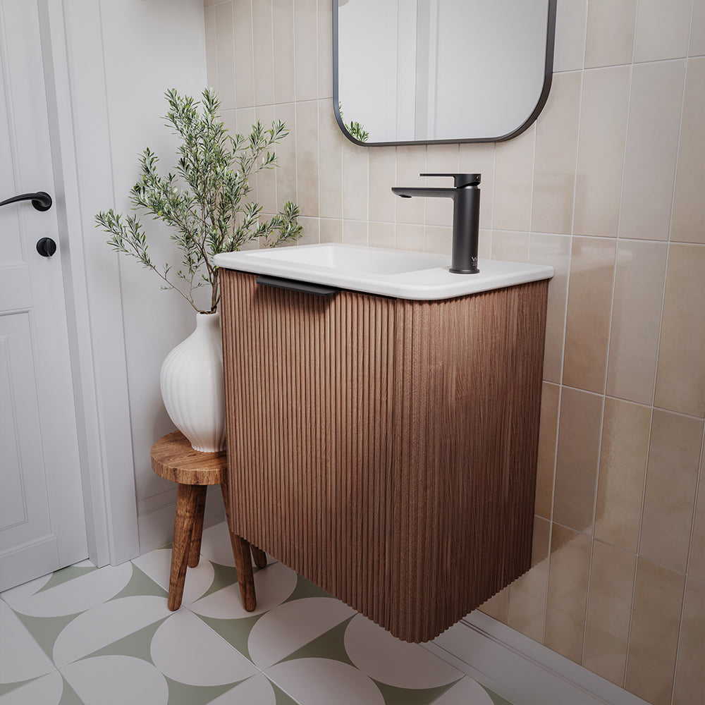 Minka Mini 550 Wall-Hung Vanity, Right Hand Tap, Walnut