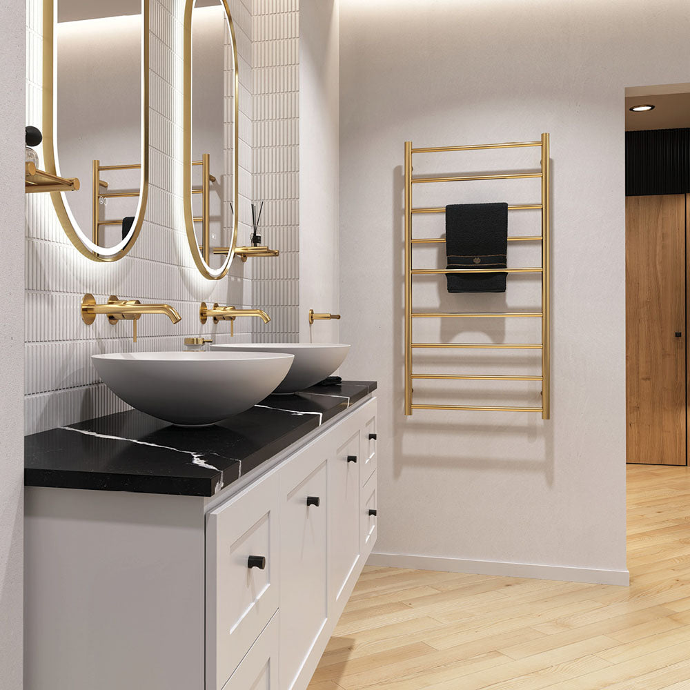 Kaya Heated Towel Rail, 600 x 1200mm, Urban Brass