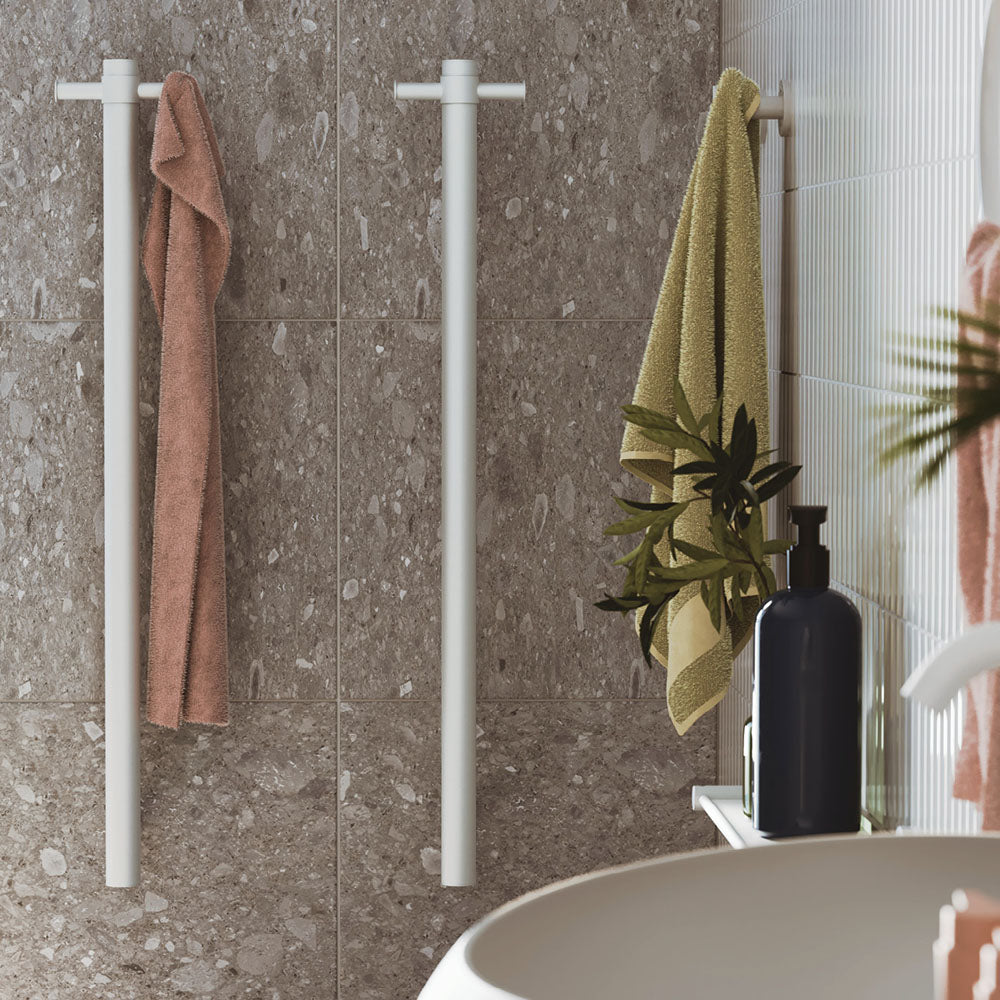 Isabella Vertical Heated Towel Rail, 100 x 900mm, Matte White