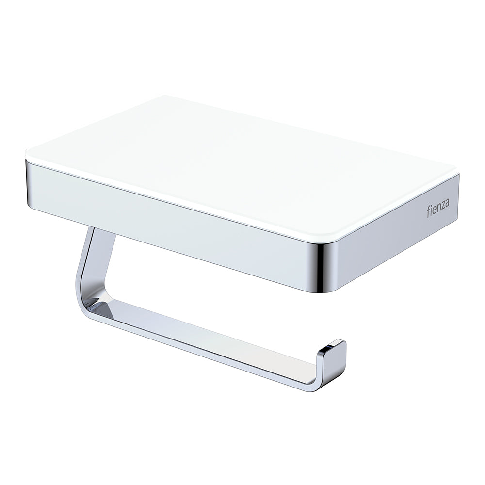 Tono Toilet Roll Holder with Glass Shelf, Chrome