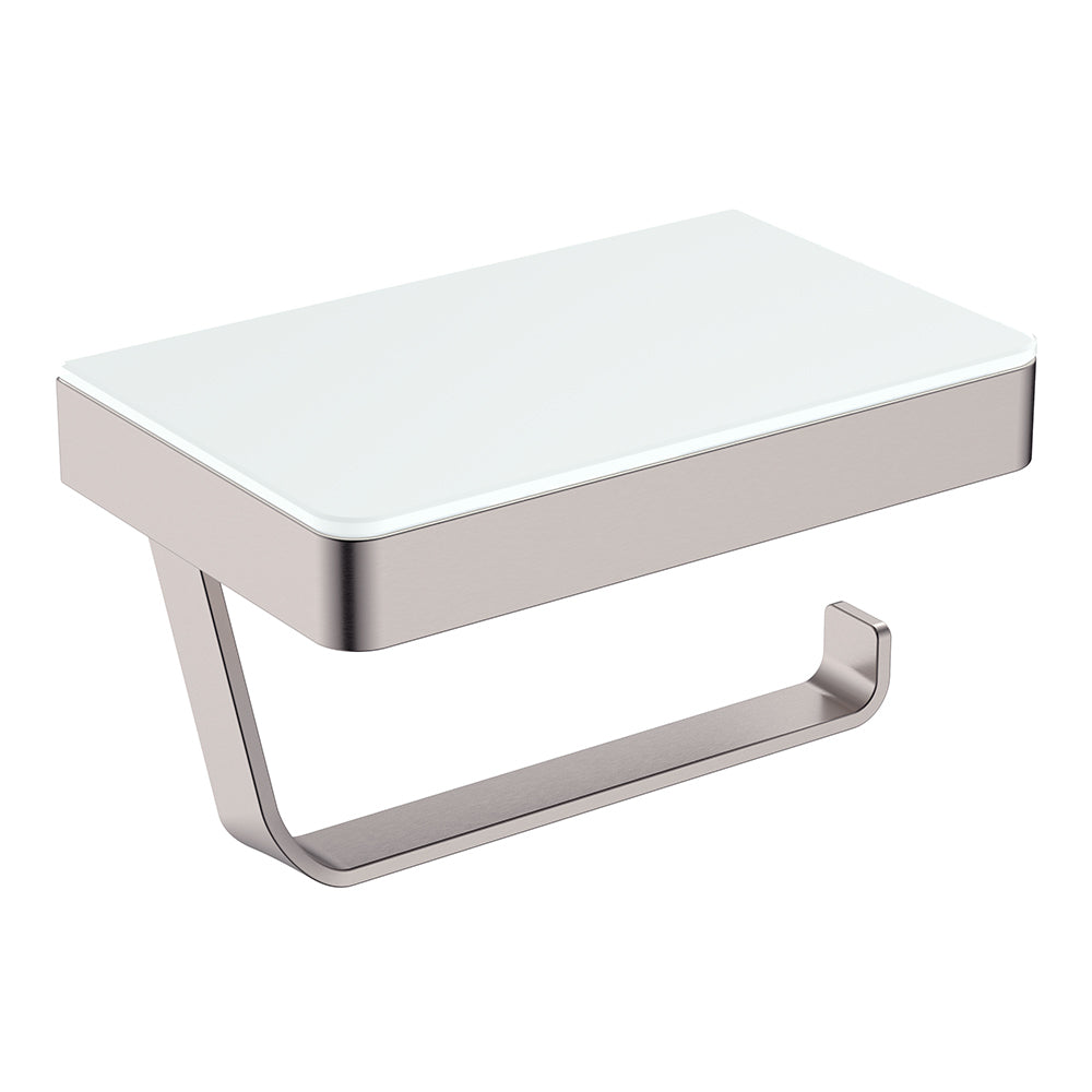 Tono Toilet Roll Holder with Glass Shelf, Brushed Nickel