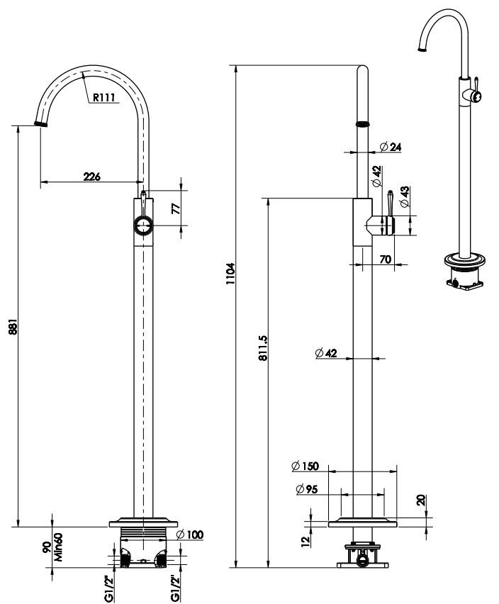 Mica Heritage Freestanding Bath Mixer - TRIM KIT ONLY - image 1