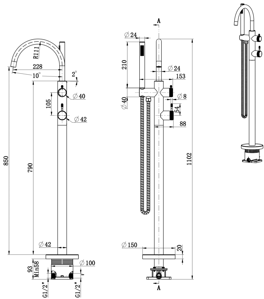 Mica Freestanding Bath Mixer with Hand Shower - TRIM KIT ONLY - image 1