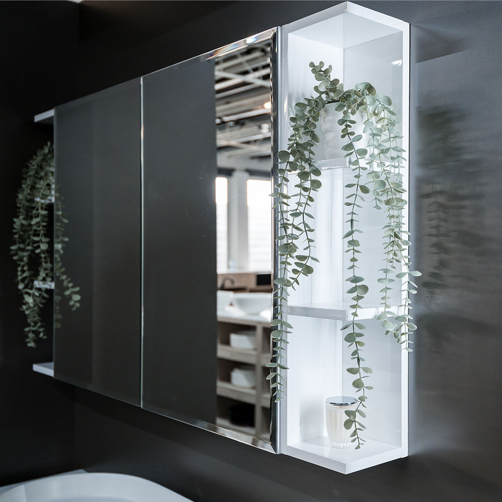 Bevel Edge 900 Mirror Cabinet, 2 Side Shelves