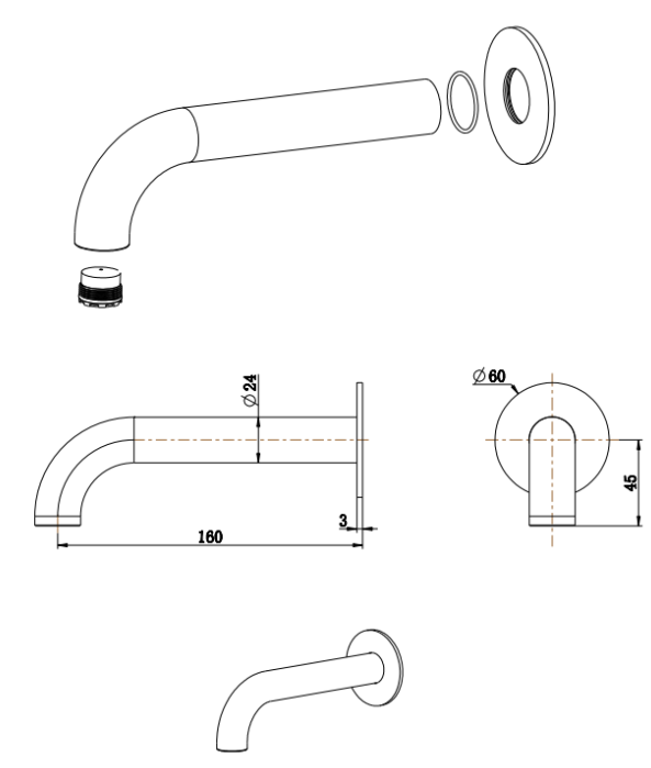 Mica Bath Spouts - 160/220/250mm - image 1