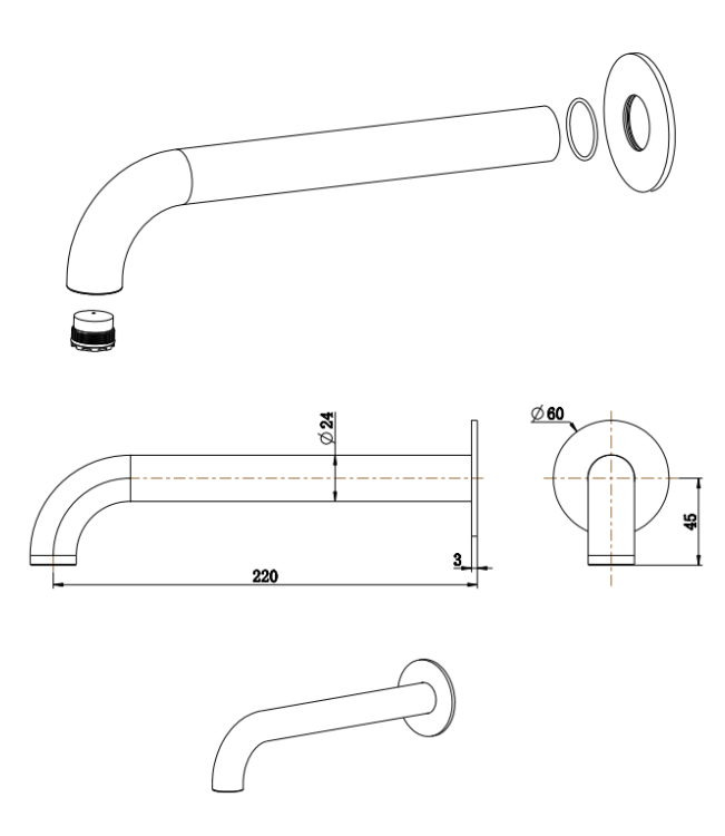Mica Bath Spouts - 160/220/250mm - image 7