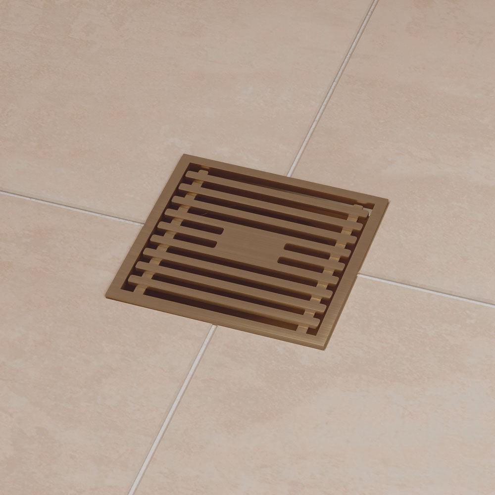 Square Slim Grate Floor Waste, 88mm Outlet, Brushed Copper