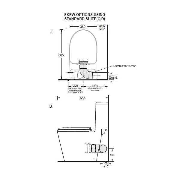 COTTO - space solution skew toilet suite