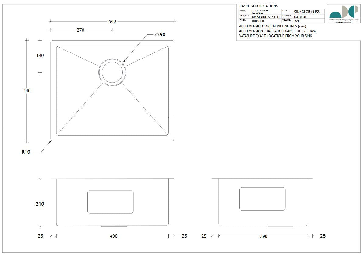ADP - clovelly large rectangular sink