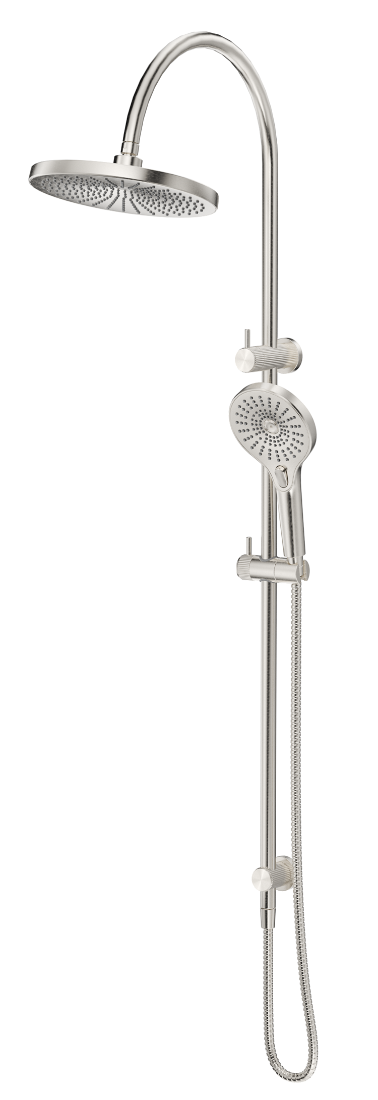 Mica Fluted Gooseneck Dual Shower Rail - Brushed Nickel