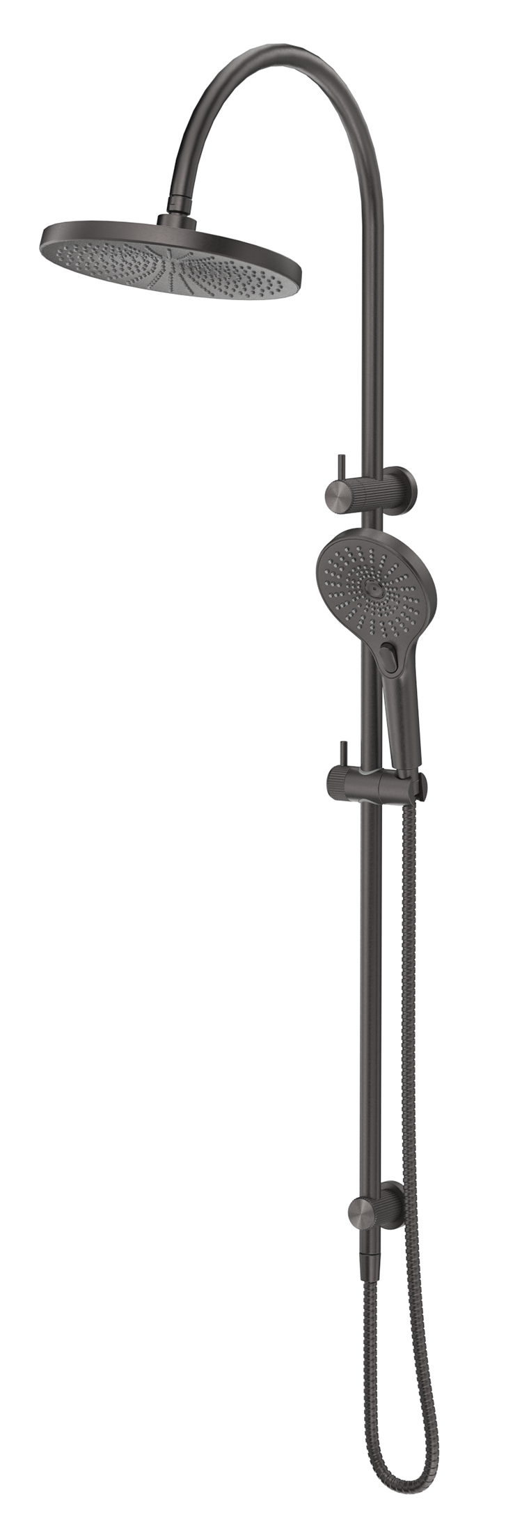 Mica Fluted Gooseneck Dual Shower Rail - Gunmetal