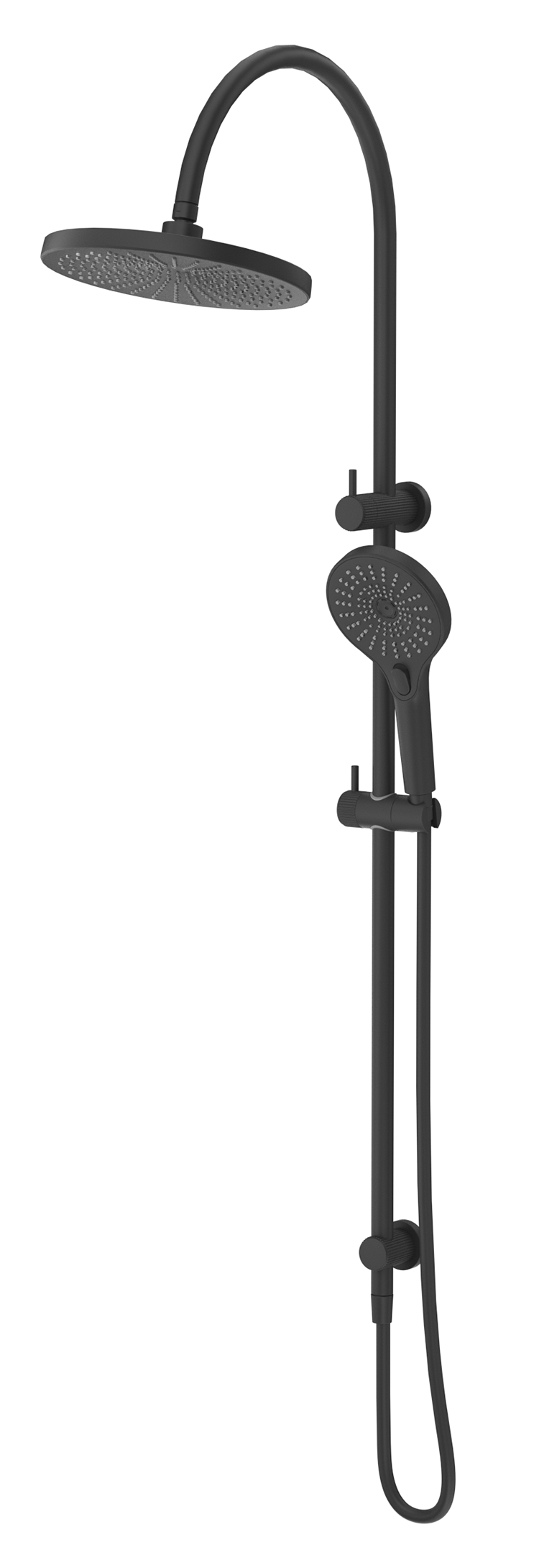 Mica Fluted Gooseneck Dual Shower Rail - Black