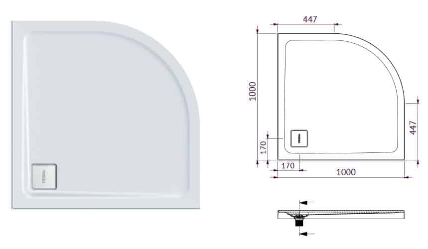 LUNA SHOWER BASE - 1000x1000 curved