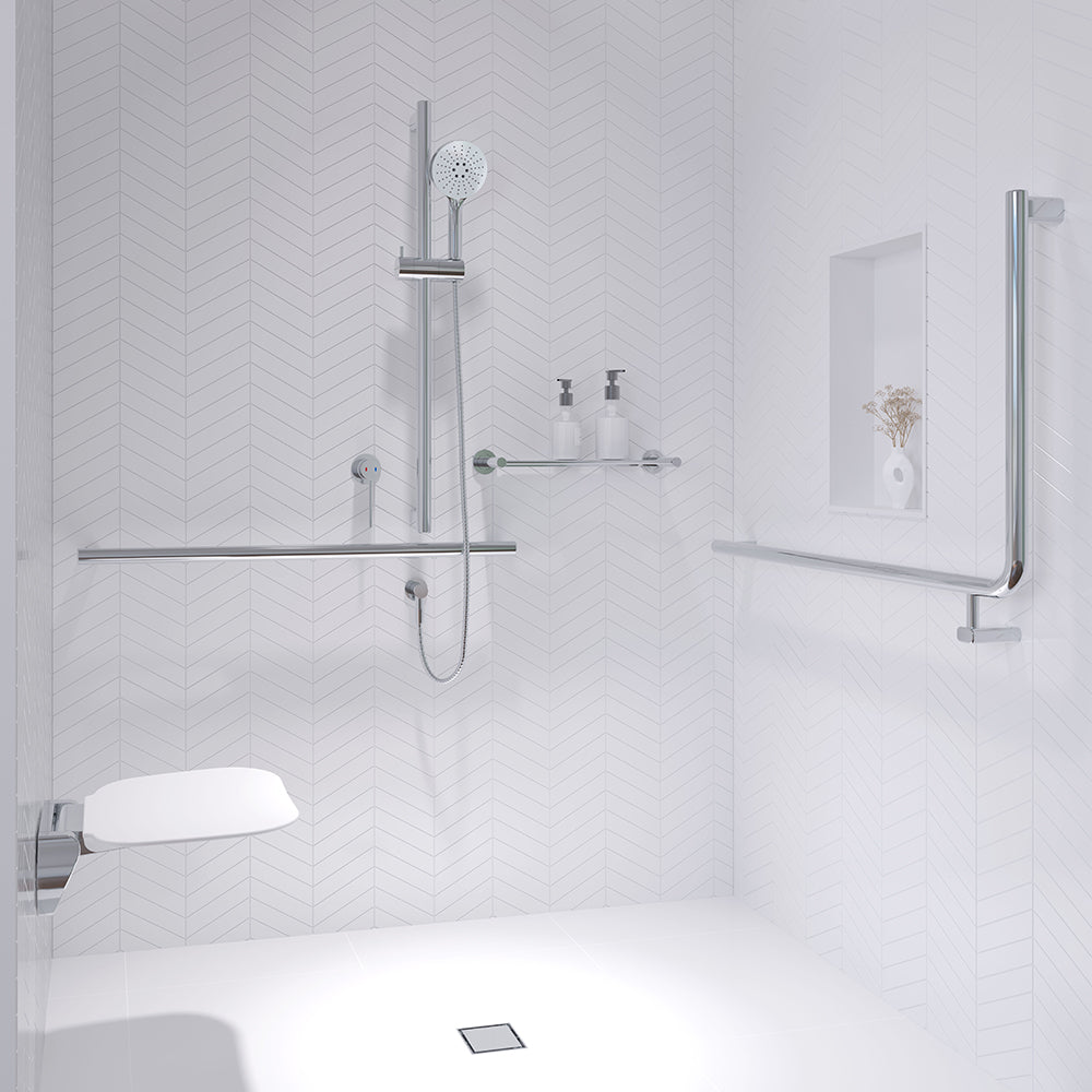 90°  Care Slimline Left-Hand Grab Rail, Stainless Steel