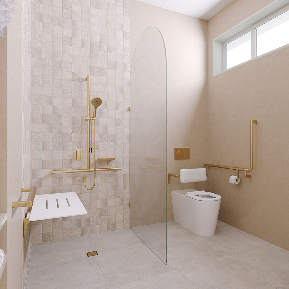 90° Care Slimline Left-Hand Grab Rail, Urban Brass