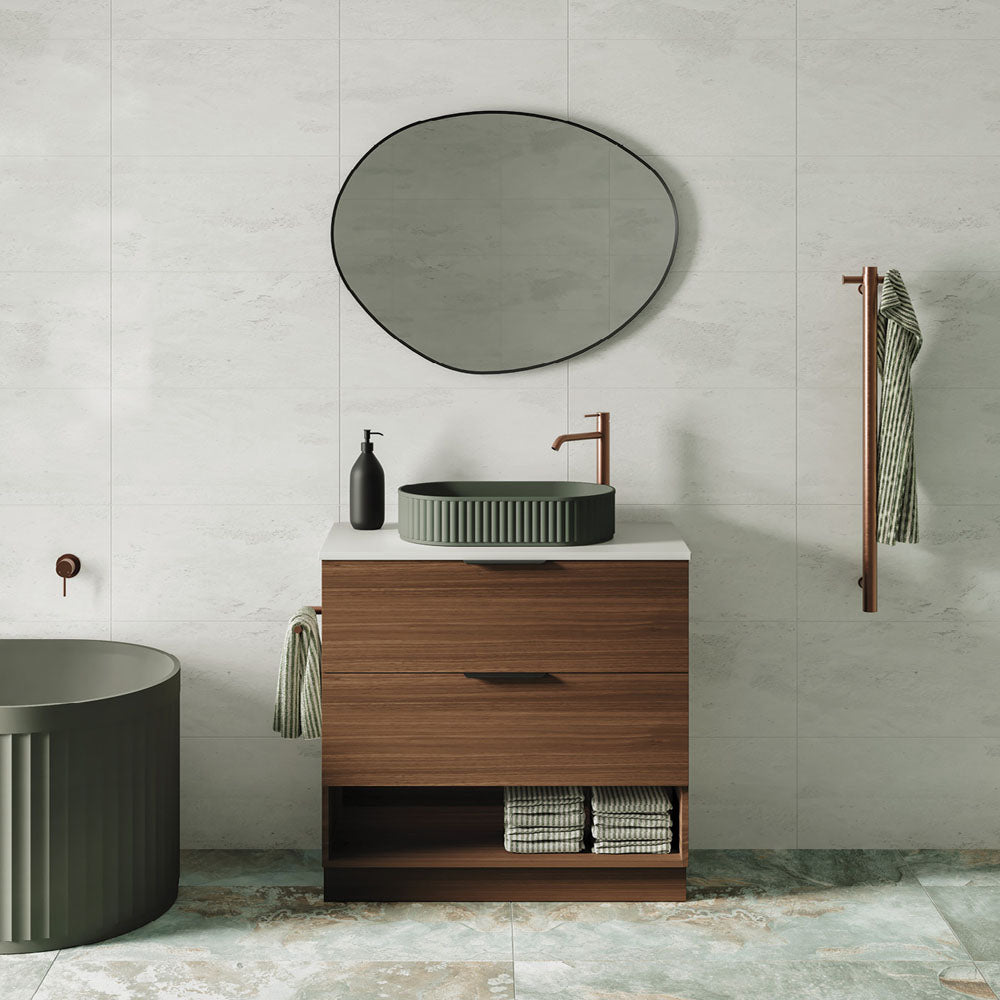 Pebble Matte Black Asymmetrical Framed Mirror, 700 x 920mm
