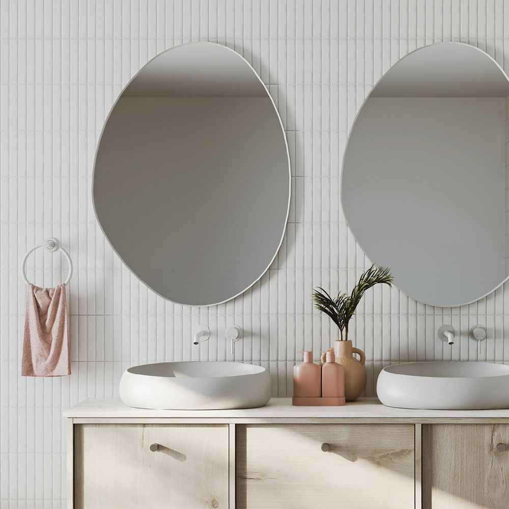 Pebble Matte White Asymmetrical Framed Mirror, 700 x 920mm
