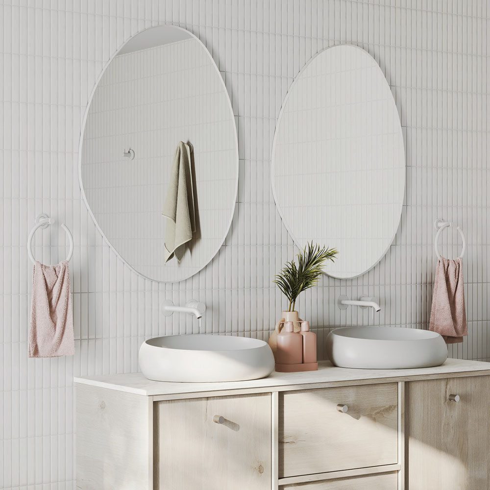 Pebble Matte White Asymmetrical Framed Mirror, 700 x 920mm