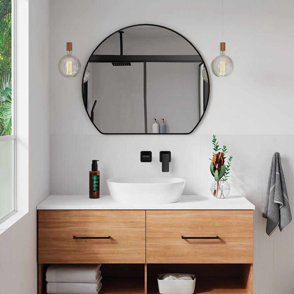 Sunrise Matte Black Round Framed Mirror