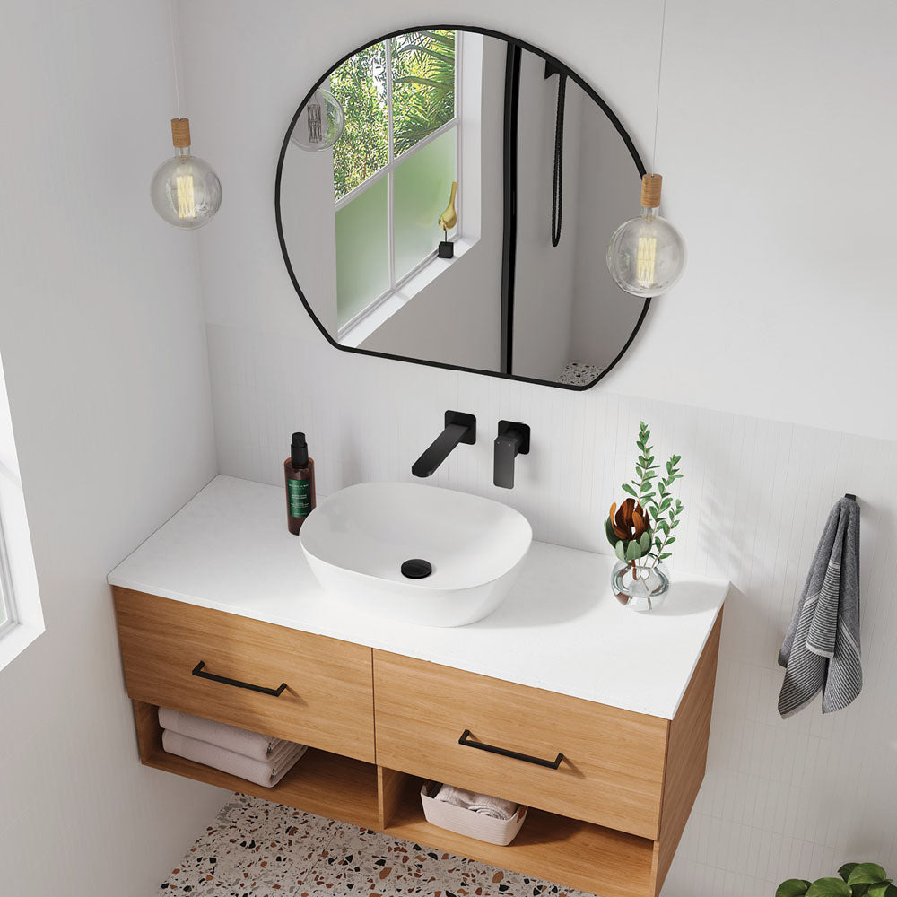 Sunrise Matte Black Round Framed Mirror