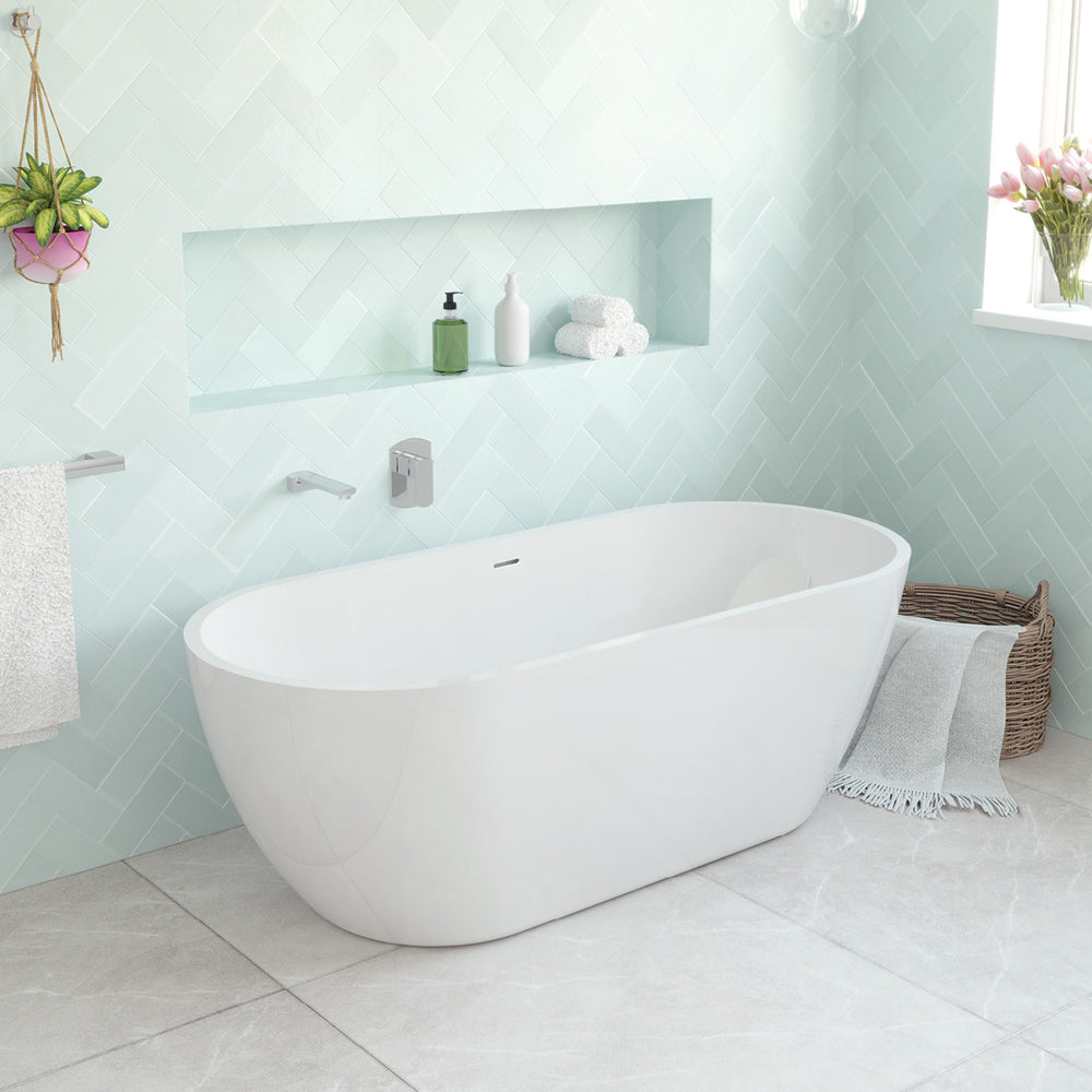 Koko Freestanding Acrylic Bath, 1680mm with Overflow, Gloss White 
