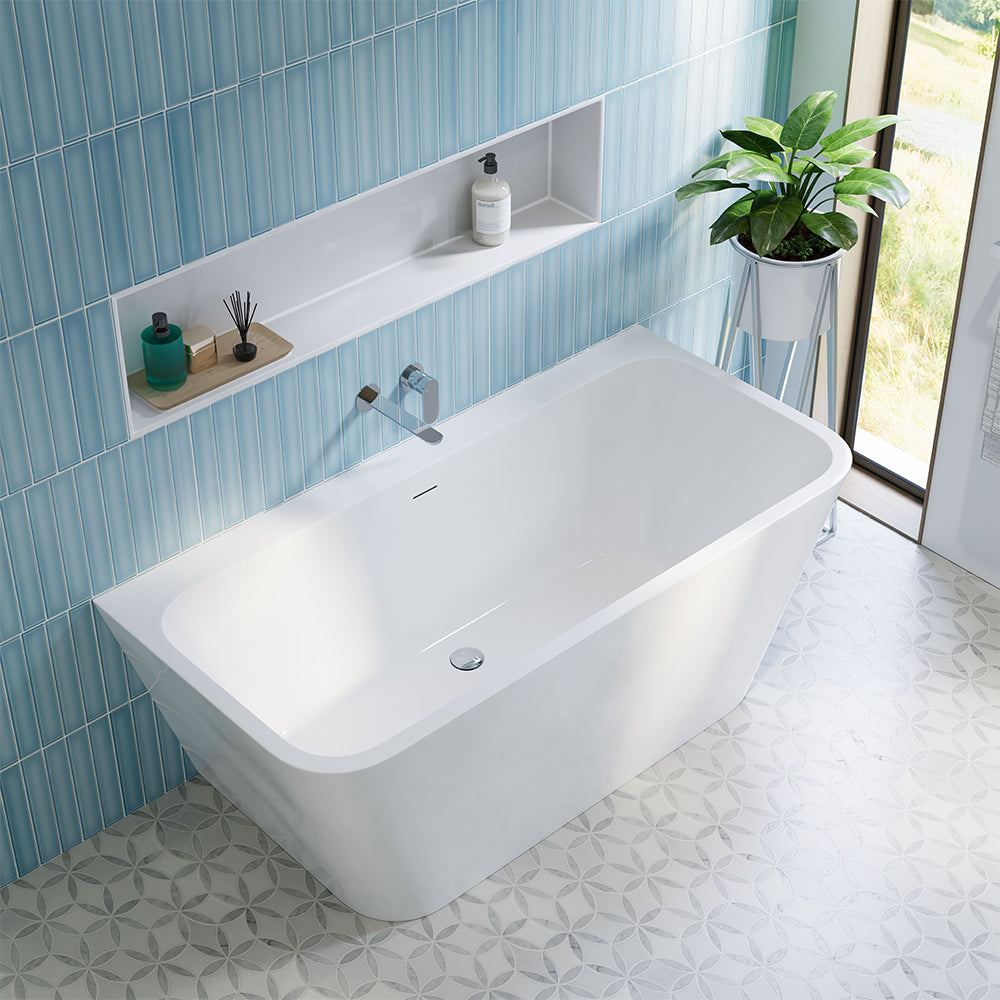 Delta Back-To-Wall Acrylic Bath with Overflow, Gloss White, 1500mm