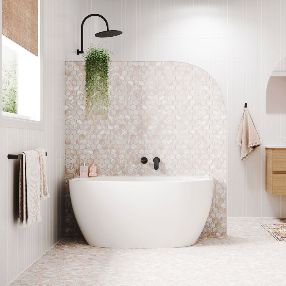 Keeto Back-To-Wall Acrylic Bath with Overflow, 1300mm