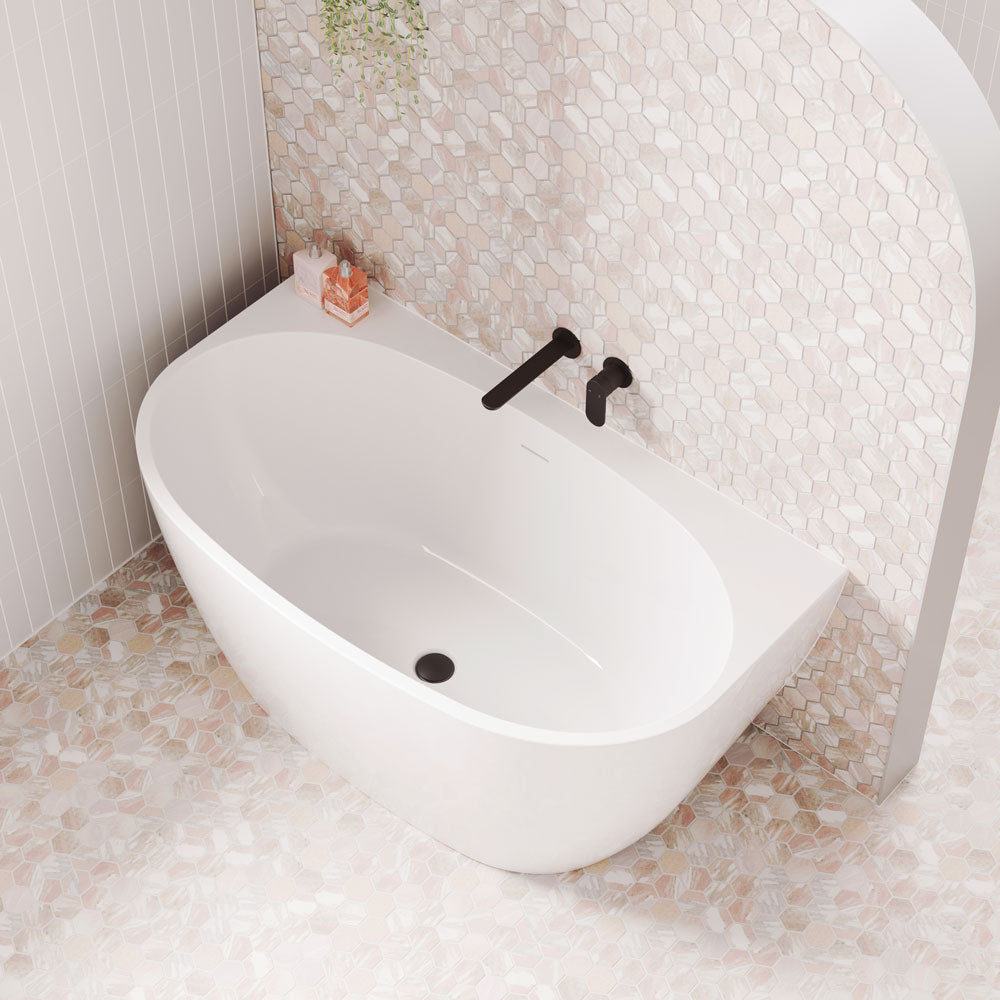 Keeto Back-To-Wall Acrylic Bath with Overflow, 1300mm