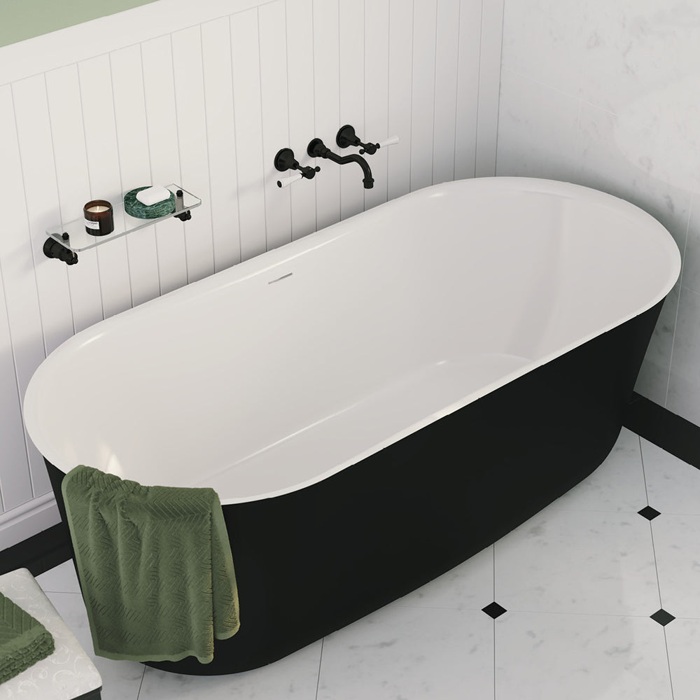 Windsor Freestanding Acrylic Bath with Overflow, 1700mm, Matte Black