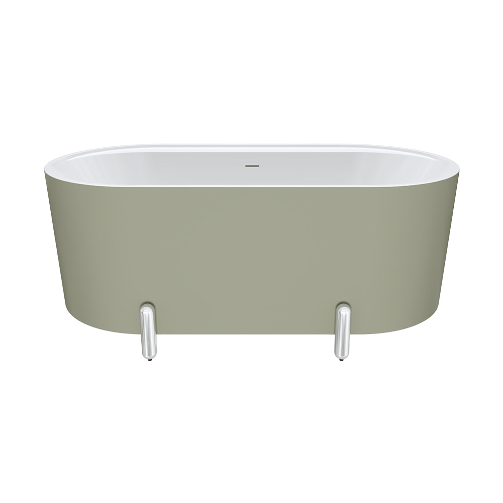 Aluca Freestanding Bath,1500mm Matte Olive with Chrome Legs with overflow