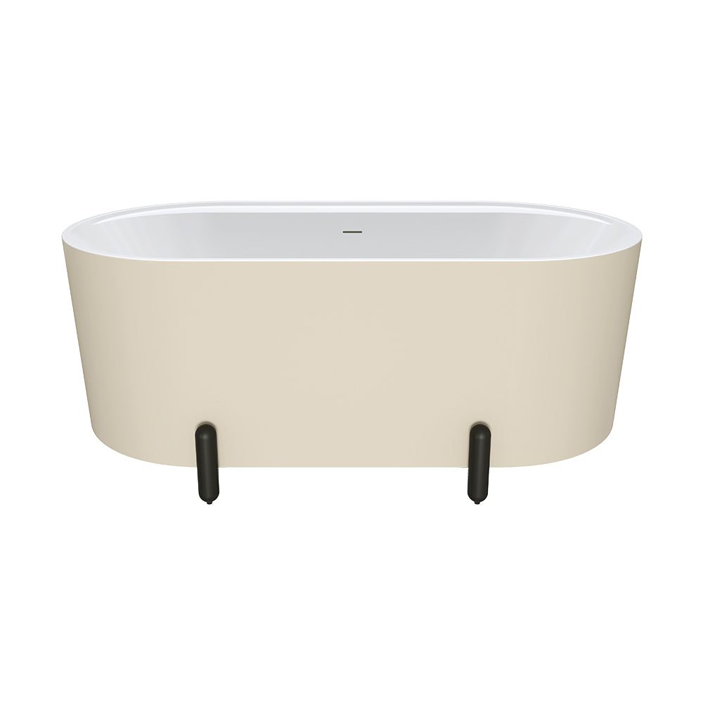 Aluca Freestanding Bath, 1500mm Matte Khaki with Matte Black Legs with overflow