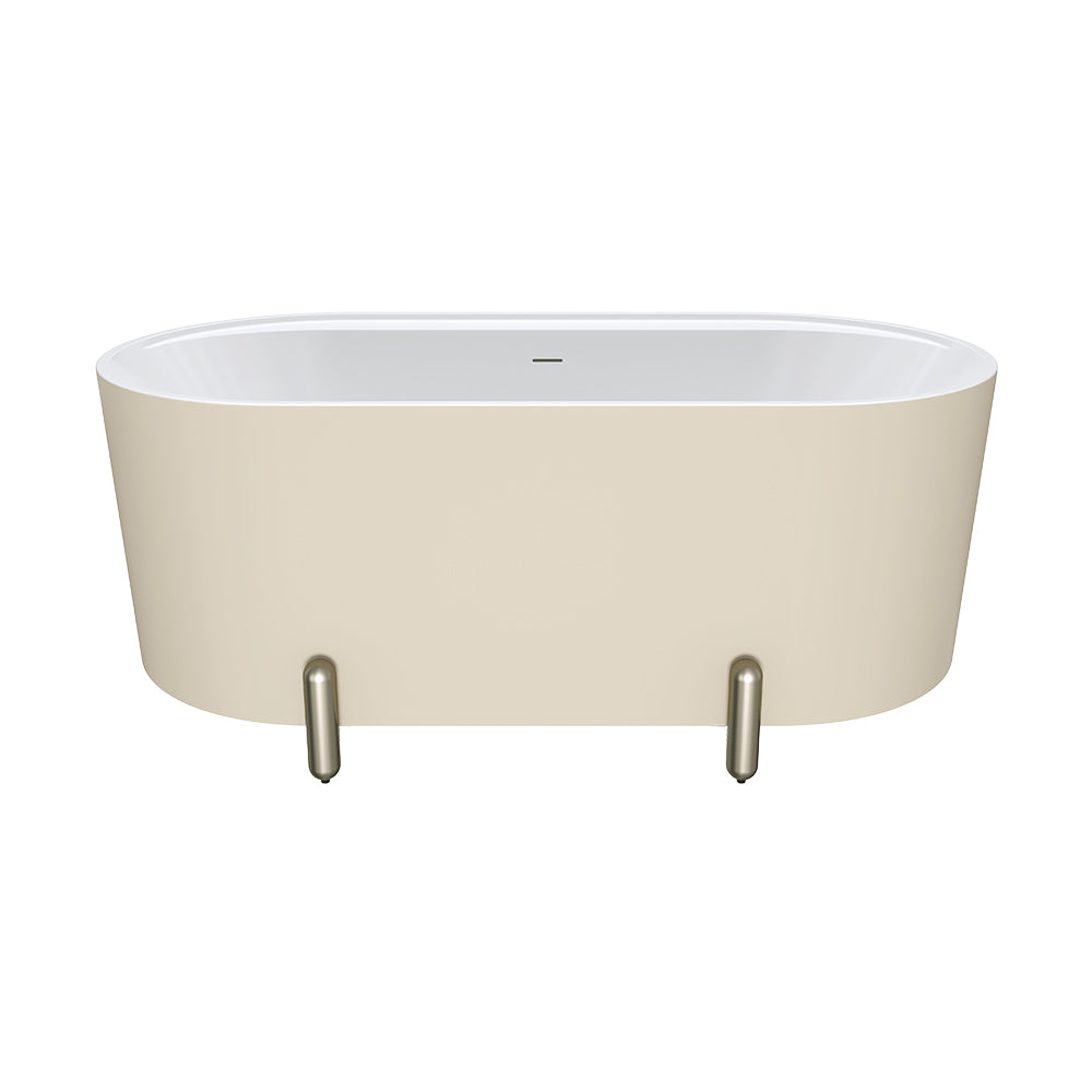 Aluca Freestanding Bath, 1500mm Matte Khaki with Brushed Nickel Legs with overflow