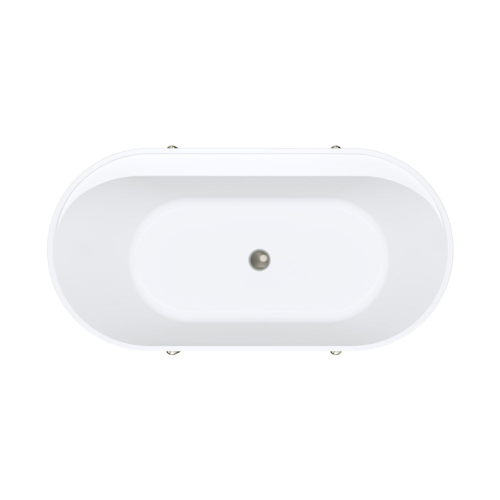 Aluca Freestanding Bath, 1500mm Matte Khaki with Brushed Nickel Legs with overflow