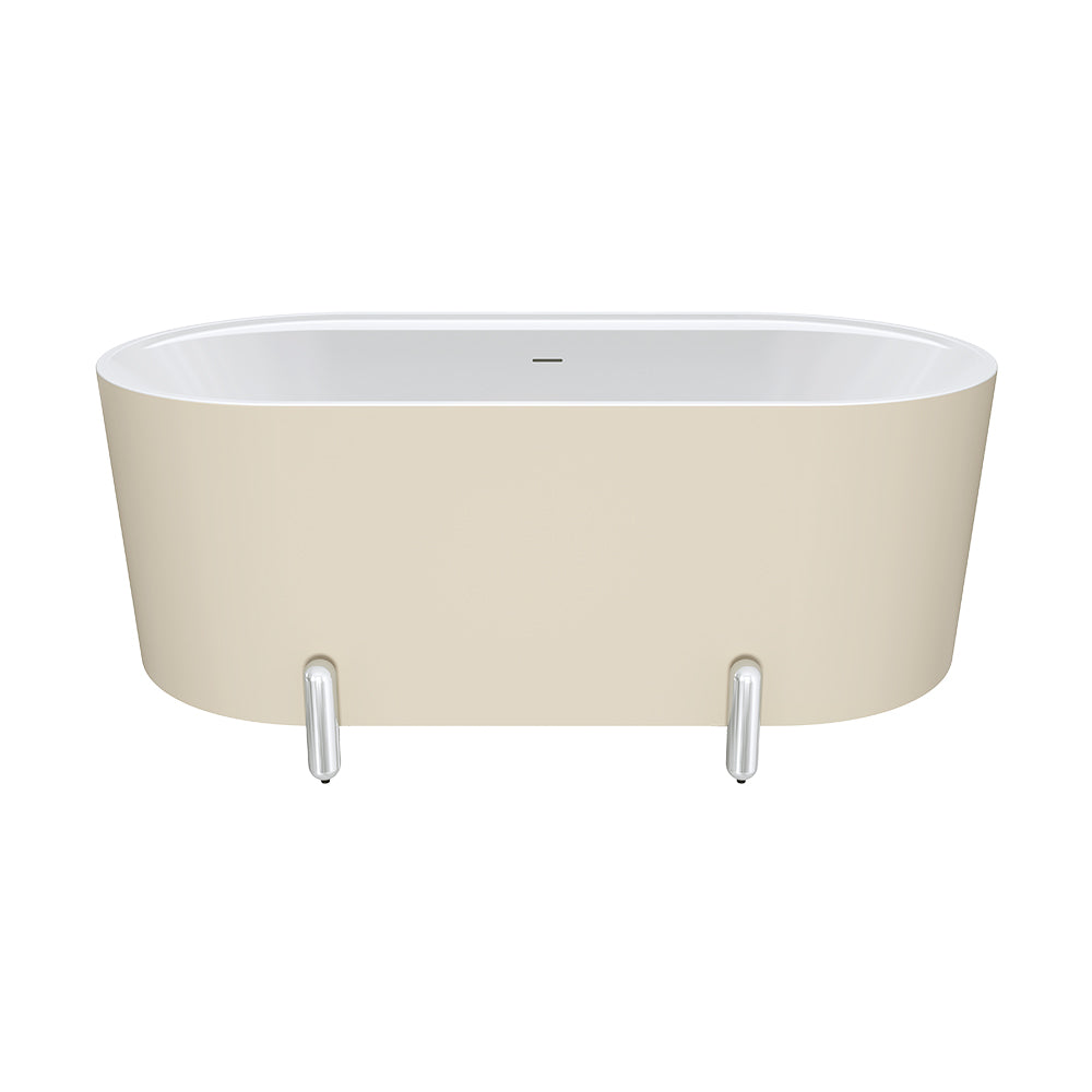 Aluca Freestanding Bath, 1500mm Matte Khaki with Chrome Legs with overflow