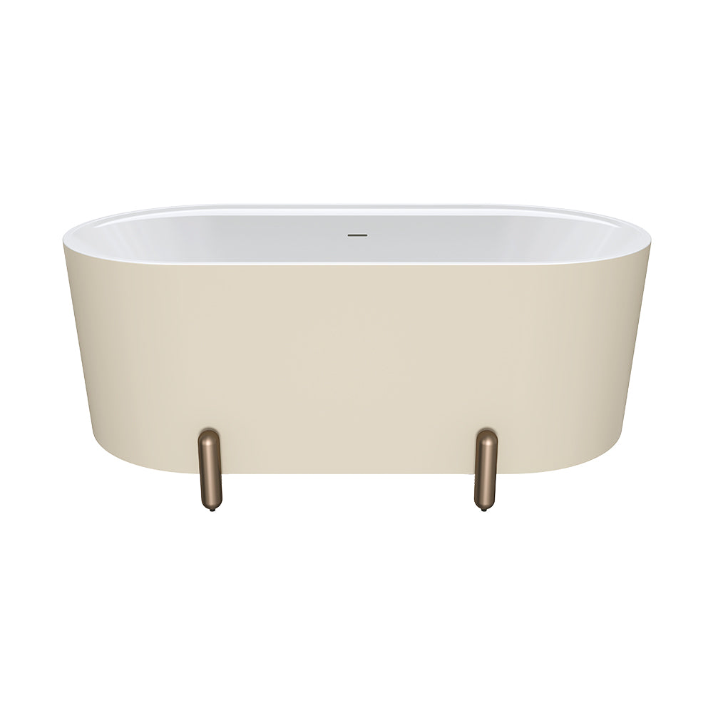 Aluca Freestanding Bath, 1500mm Matte Khaki with Brushed Copper Legs with overflow