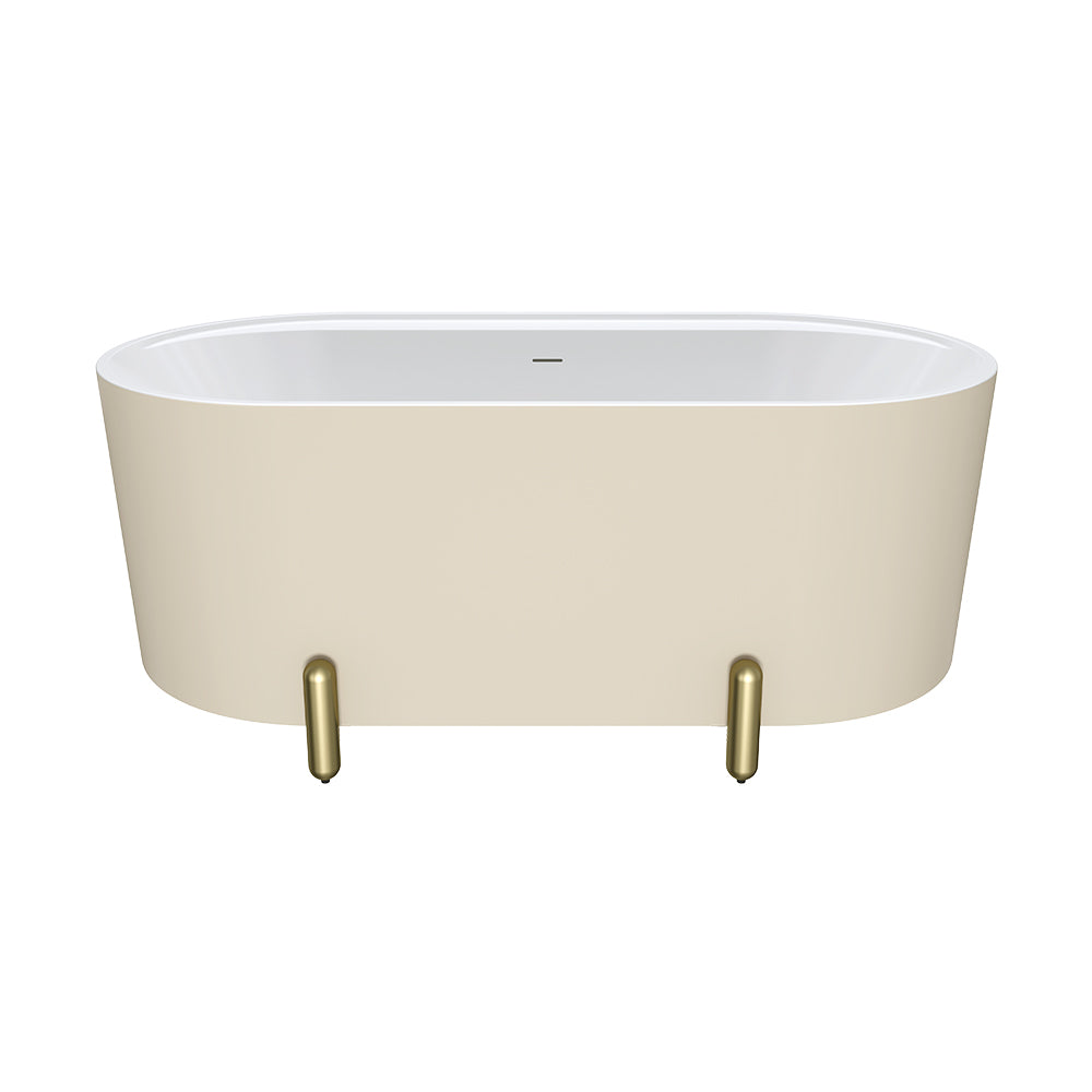 Aluca Freestanding Bath, 1500mm Matte Khaki with Urban Brass Legs with overflow