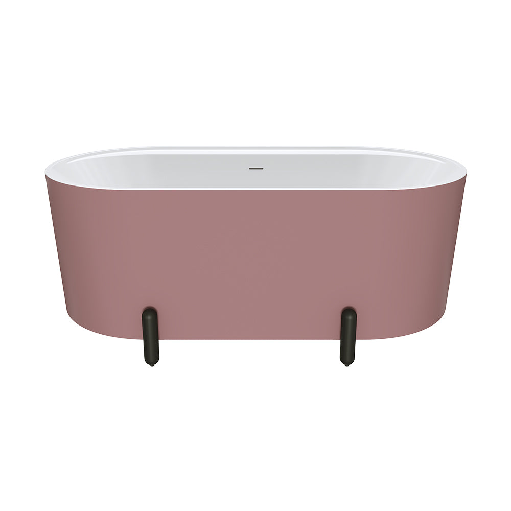 Aluca Freestanding Bath, 1500mm Matte Rouge with Matte Black Legs with overflow