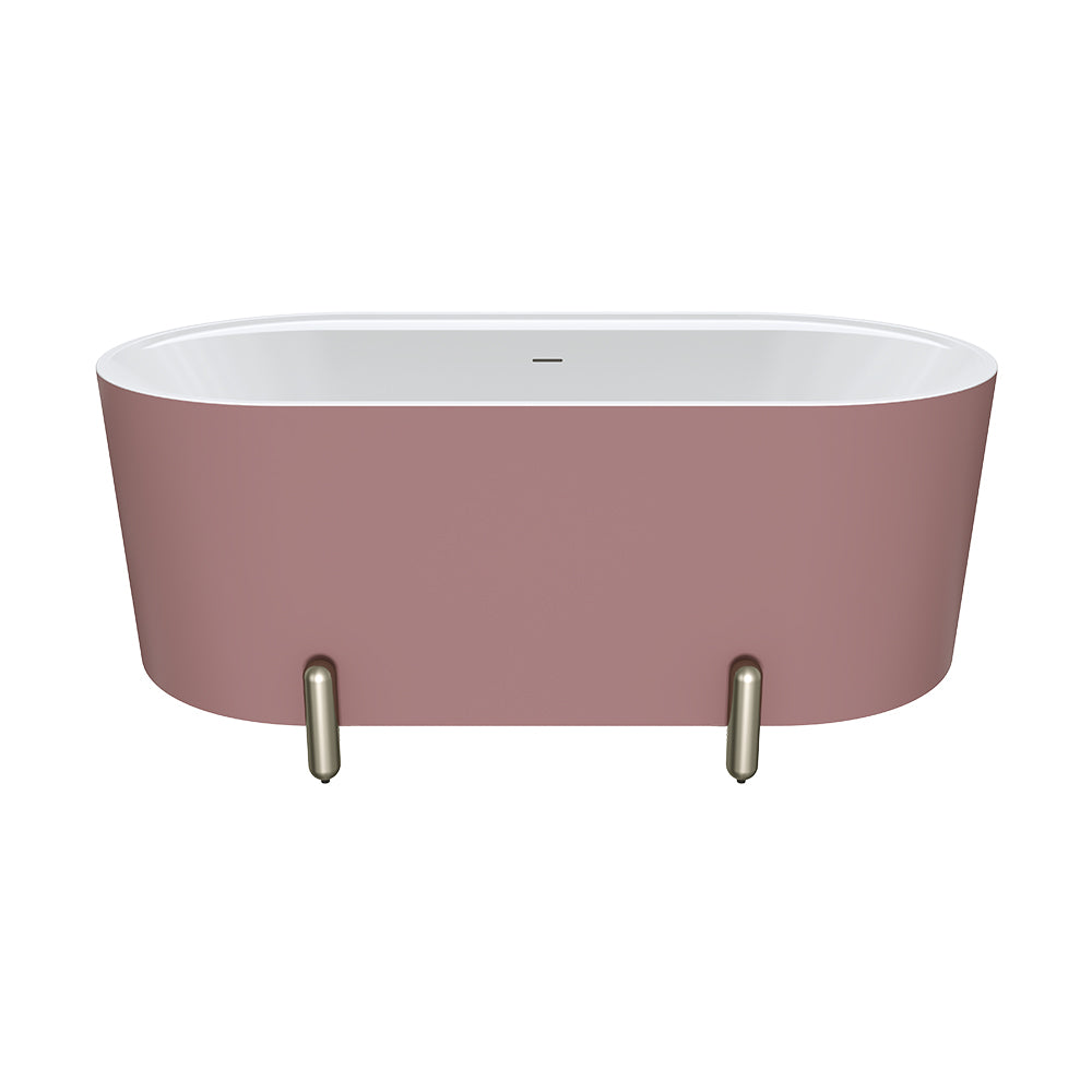 Aluca Freestanding Bath, 1500mm Matte Rouge with Brushed Nickel Legs with overflow