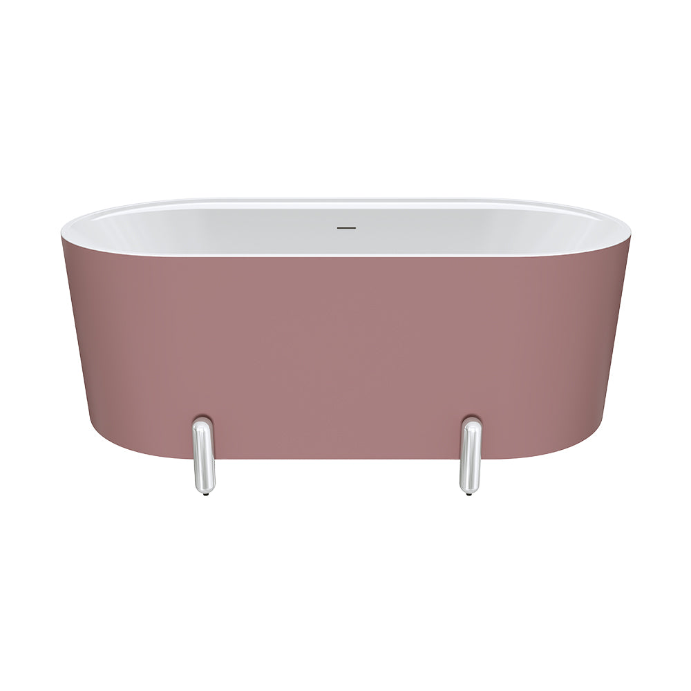 Aluca Freestanding Bath, 1500mm Matte Rouge with Chrome Legs with overflow